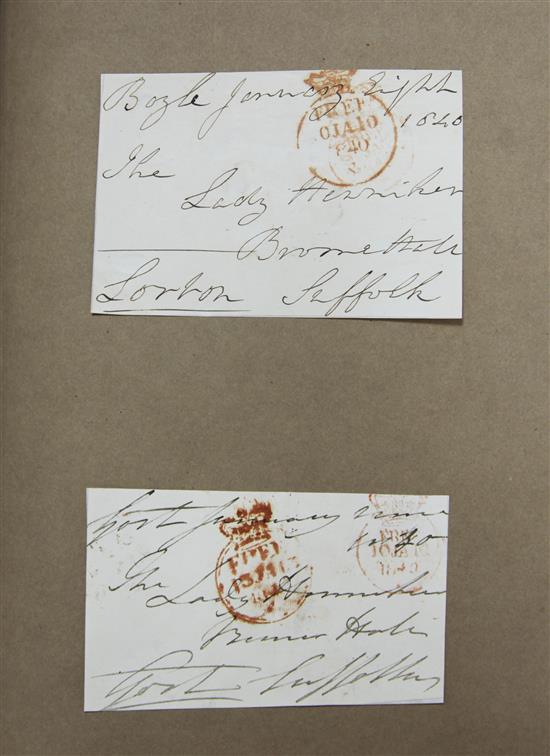 Two early 19th century albums of 435 trimmed postal entires, apparently collected by Edward Kerrison of Oakley Park, Suffolk,